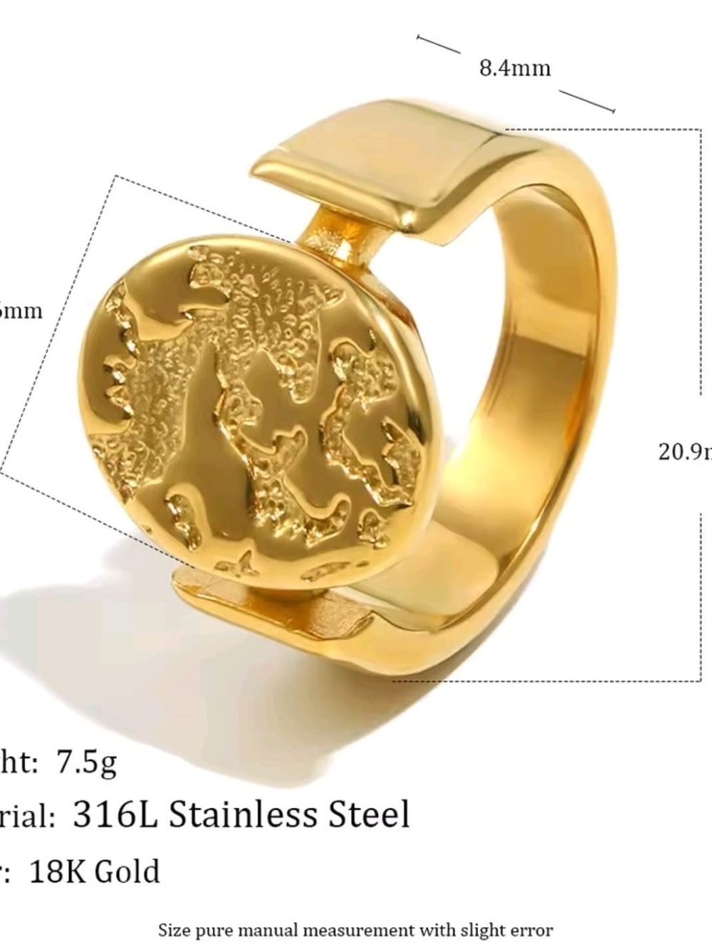 18K Gold-Tone Textured Medallion Ring - Picture 2 of 5